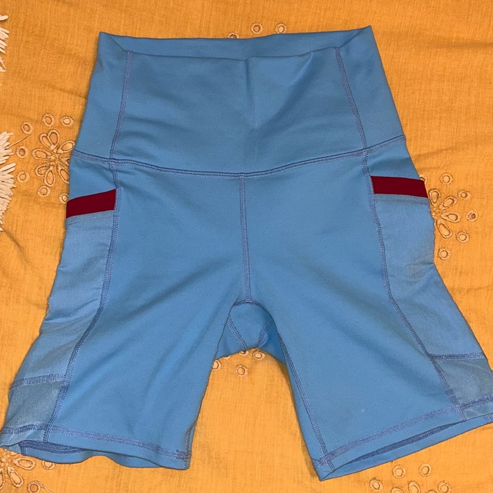 Fabletics powerHold blue biker shorts